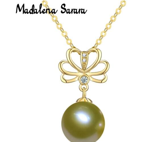 MADALENA SARARA 11-11.5mm Perfectly Round Pearl Southsea Gold Pearl Pure 18K Gold Chain Necklace Sweet Style Women Necklace