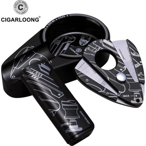 CIGARLOONG Cigar Ashtray 3pcs gift box cigar cutter cigar ashtray cigar lighter CQ-0020