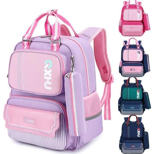 Kids Orthopedic School Backpack Large Capacity Contrasting Color Cartoon Lightweight Bag Children 1-3-6 Grade Pupils Schoolbag