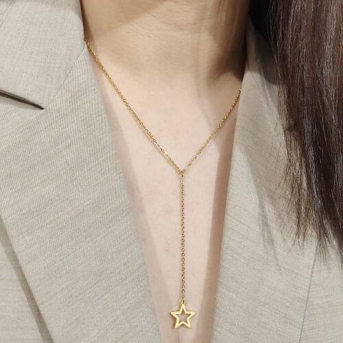 DOTIFI For Women Necklace Hollow Pentagram Long Chain Pendant Stainless Steel Fashion Jewelry Friends Gift