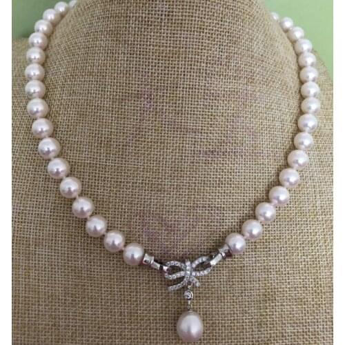 Elegant 9-10mm south sea round whtie pearl necklace 18inch 925s KKK