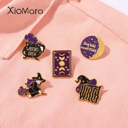 Halloween Brooch Ornaments Enamel Label Pins Sweet Witch Magic Book Ornaments Brooches Clothes Shirt Badge Jewelry Accessories