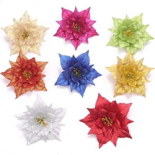 5pcs Fake Flowers Artificial Sharp Corner Christmas Flower Hotel Christmas Tree Ornaments for Christmas Decoration