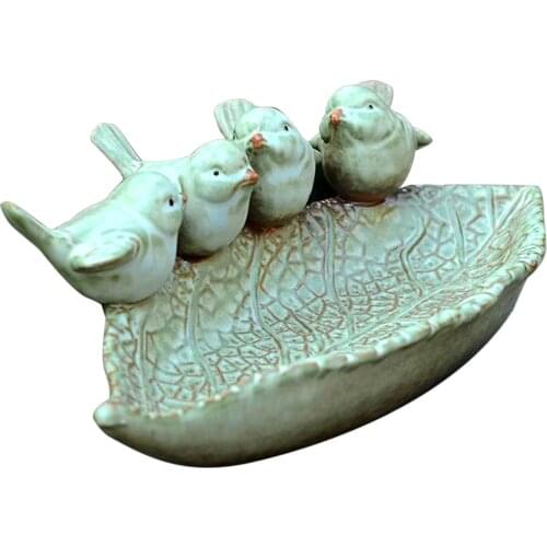 Leaf Tray Bird Feeder Retro Fruit Plate Ceramic Bird Feeder Bowl Backyard And Garden Cage Cup Food Drinking Feeder For Parakeet