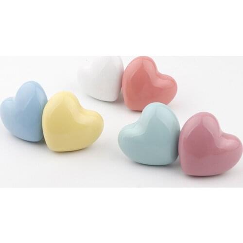 Heart Shape Ceramic Cabinet Knobs Cupboard Dresser Handles Cartoon Childrens Room Drawer Knobs