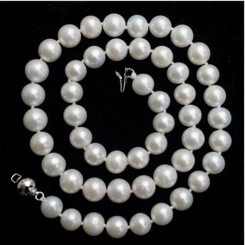 ROUND Smooth white Natural Freshwater pearl necklace 8-9mm 17" Classic style