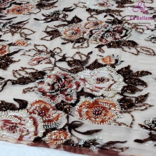 One yard 130cm mixed color heavy beaded on net embroidery wedding bridel lace fabric weddingstyle fashion style fabrics