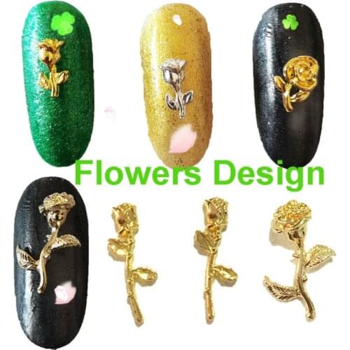 Metal Nail Art Stickers & Decals Charms Flowers Nail Decorations Bling Rose Nail Large Long Manicure Alloy Nailart Supply Spring