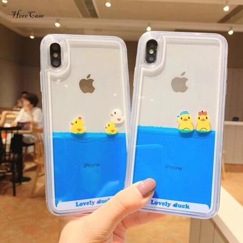 Cartoon Phone Case For iPhone 12 11 Pro Max X XR XS MAX 3D Swimming Duck Dynamic Liquid Quicksand For iPhone 6 7 8 Plus Cover