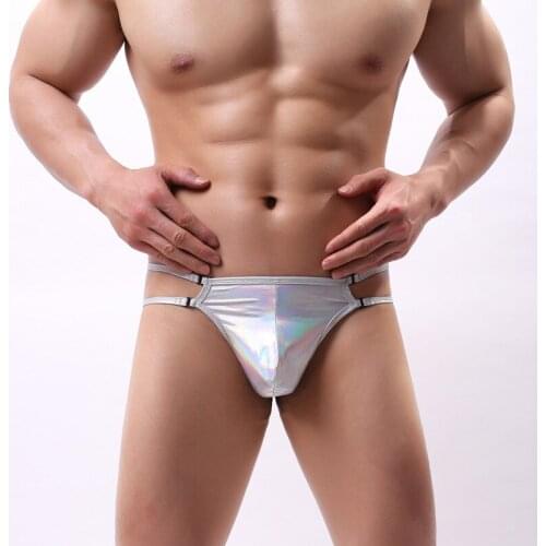Mens Sexy Underwear Sexy G-Strings & Thongs Faux Leather Thong Hollow Thong Men Underwear Jockstrap Sexy Mens Hollow Jockstrap