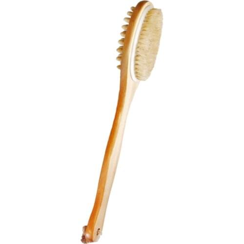 New Natural Long Wood Wooden Body Brush Massager Bath Shower Back Spa Scrubber Double-sided Massage Bathroom Bath Brush Hot Sale