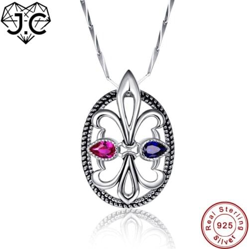 J.C for Women/Men Sample Style Pendant Ruby Spinel & Sapphire Blue Black Topaz Solid 925 Sterling Silver Necklace Fine Jewelry