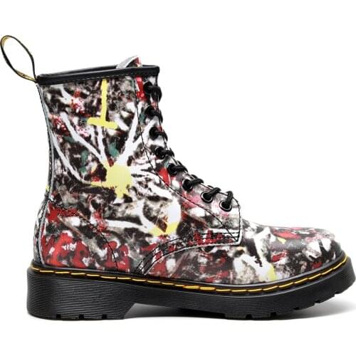 Thick-soled Couple Leather Boots For Men And Women All-match Round Toe Trend Locomotive Shoes Low-top Multicolor Stitching Boots