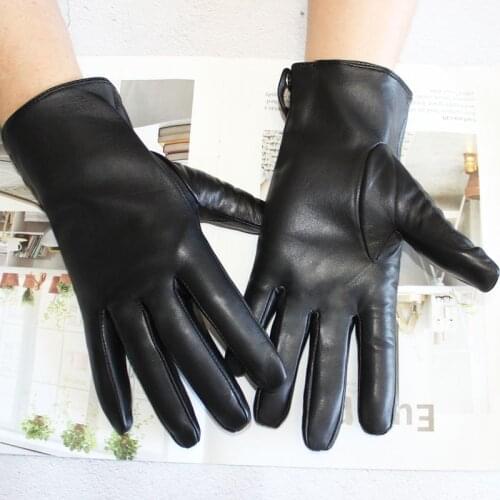 New mens imported sheepskin gloves button classic fashion leather gloves long fingers with wool knitted lining gloves