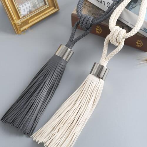 XWL 2Pcs Leather Curtain Tieback Hanging Belt Straps Ropes Tassel Fringe Curtain Accessories Brush Bind Buckle Tie Tape Back
