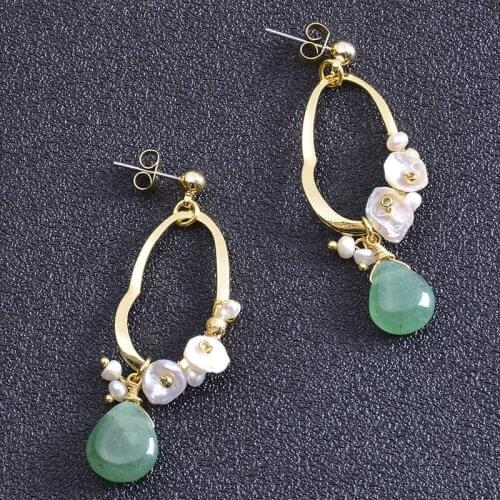 2021 New Fashion Bohemian Earrings Natural Heterosexual Freshwater Pearl Gem Pendant Gold Plated earrings for women