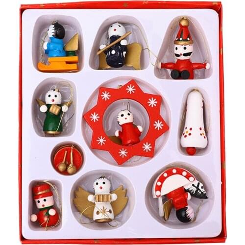 Christmas Gift Christmas Tree Home Wooden 10PCS Small Pendant Christmas Doll Painted Pendant Christmas Decorations for Home