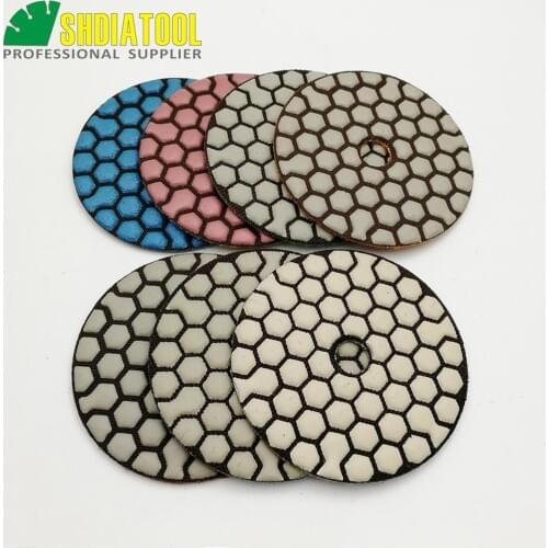 SHDIATOOL 7pcs/set 80mm Diamond Flexible Dry polishing Pad & 1pc Aluminum Based Backer Granite Marble Ceramic 3" Sanding Disc