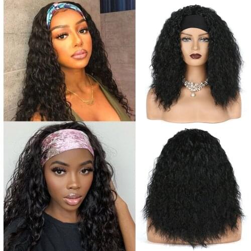 Synthetic Headband Wig Afro Kinky Curly Wig With Scarf Heat Resistant Fiber Hair Head Band Wigs For Women African Americans