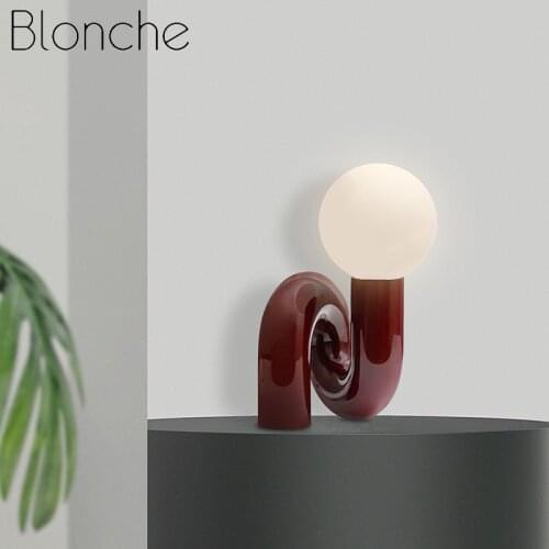 Modern Glass Ball Table Lamp Bedroom Bedside Lamp Childrens Room Model Room Nordic Red Resin Table Lamp Lighting Decoration G9