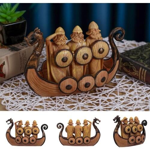 Retro Soldier Dragon Boat Ornament Painted Resin Figurines for Home Living Room Office Home Decoration Exquisite Gifts