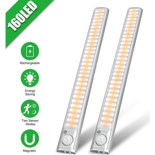 LED Closet Light Motion Sensor Night Light Portable PIR LED Lamp Wardrobe Cabinet Light USB Rechargeable Wireless Wall Lamp Home