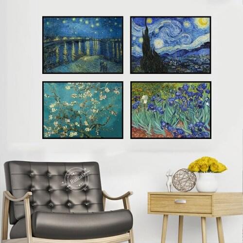 Van Gogh Starry Night Over The Rhone Abstract Canvas Poster Pricot Flower Classic Wall Art Picture Print Modern Home Decor