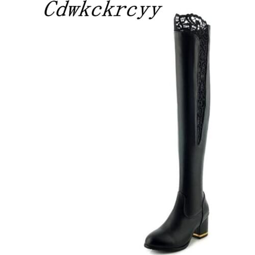 Women Boots Autumn and winter New style fashion white High-heeled High Boots sexy Lace Hollow out Over the knee Lean leg Boots
