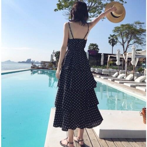Women Customize Plus Size Summer Fashion Sexy V Neck Backless Retro Vintage Polka Dot Print Vacation Beach A Line Cake Dress