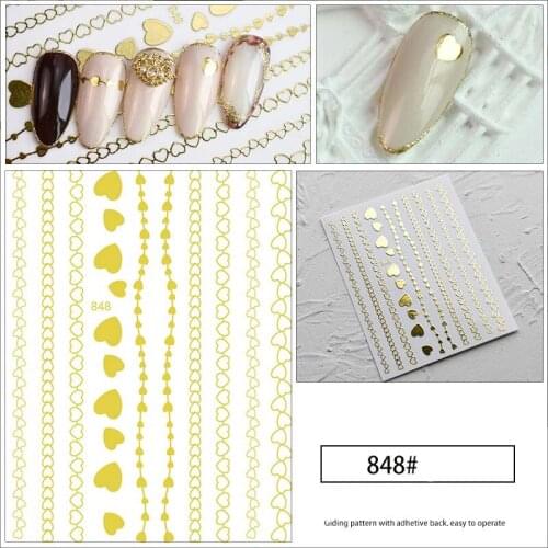 Gold gild nail art sticker for 3D manicure accessories Geometric space Hollow circle star nail tip lines self adhesive YJ015