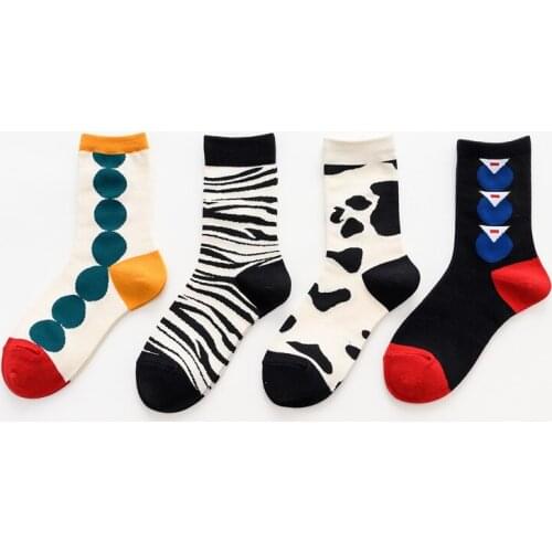 1 Pair Trend Zebra Pattern Printed Socks Women Black And White Kawaii Comfortable Cotton Happy Socks Harajuku Skarpetki Damskie