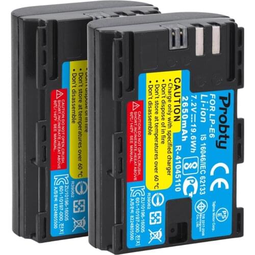 2Pcs Full coded LP-E6 LPE6 2650mAh Battery Batteria For Canon 5D Mark II III and IV 70D 5Ds 6D 5Ds 80D 7D 60D 5Ds R DSLR Camera