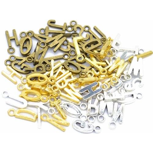 26pcs/lot Alloy Antique Bronze Gold Color A-Z English Letter Charm Pendant 15x10mm 26 Alphabet Letter Charms DIY Jewelry Finding