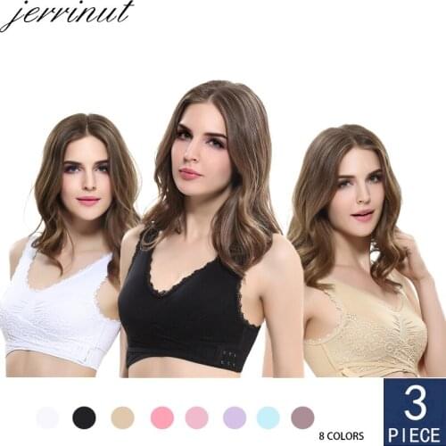 3Pcs/lot Womens Underwear Plus Size Lace Bra Push Up bralette Cross Side Buckle Wireless Brassiere Solid Color Bras for Women