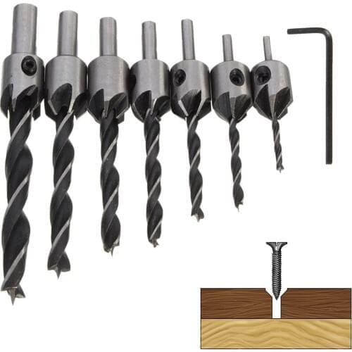 4Pcs/7Pcs Flute Countersink Drills BitS countersunk head drilling Bit Set 3 Tips Woodworking drill 3,4,5,6,7,8,10mm