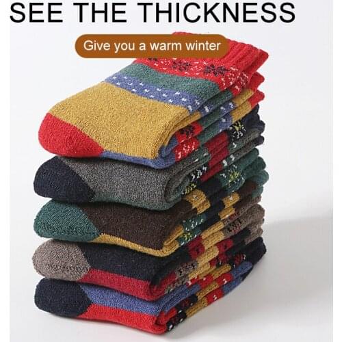 5Pairs/lot Men Socks Witner Thick Warm Wool Women Socks Vintage Christmas Socks Thermal Thicken Warm Animal Socks