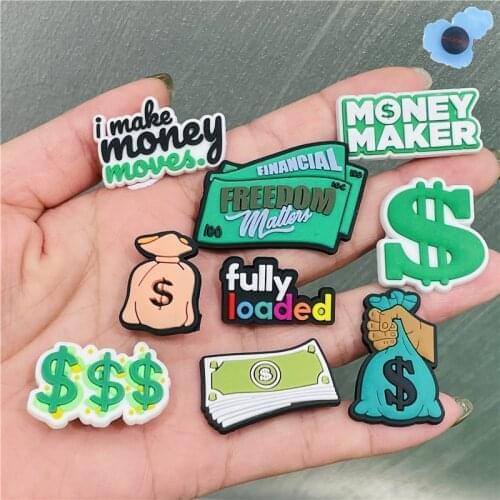 50pcs Wholesale Money Maker Adult PVC Shoes Accessories Popular Garden Shoe Decorations Fit Children Croc Jibz Charm