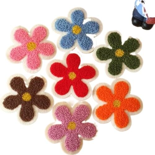 50pcs/lot Towel Embroidery Patches Flower Women Dress Kids Clothing Decoration Sewing Accessories Craft Diy