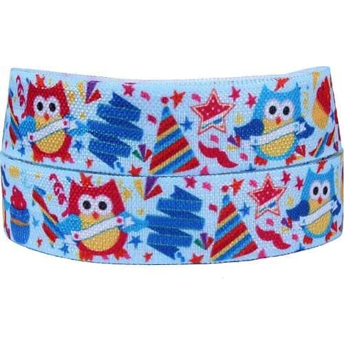 50yards/lot) Wholesale cartoon owl printed fold over elastic