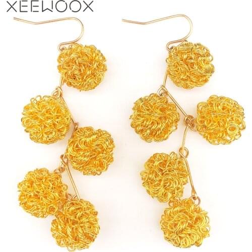 Big Long Golden Color Wire Ball Statement Drop Earring For Woman Girl Party Anniversaries Gift XEEWOOX 2019 New Design