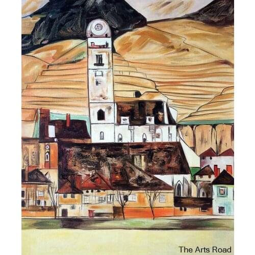 Large Wall Artwork Paintings Stein on the Danube, 1913 by Egon Schiele Landscape Oil Painting Abstract Hand Painted