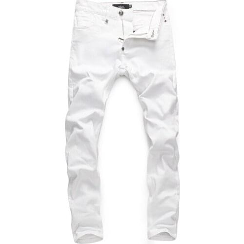 Plein brand European Style mens slim elastic jeans Men straight denim trousers zipper Patchwork Slim white hole jeans for men