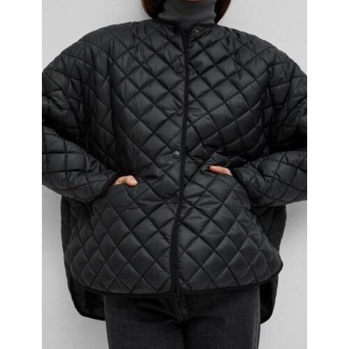 Black Dublin quilted jacket Oversized Asymmetric Padded coat Front press snap buttons WITH POCKETS Drop shoulder Long SLeeves