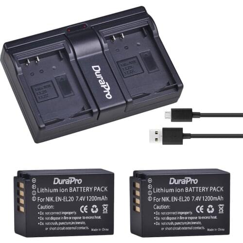 EN-EL20 EN EL20 EN EL20a Battery + Dual USB Charger Type C Port for Nikon Coolpix P1000 Nikon1 J1, J2, J3 Nikon1