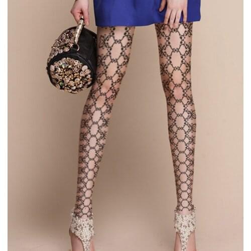 European Retro Floral Printing Sheer Pantyhose Summer Footed Tights