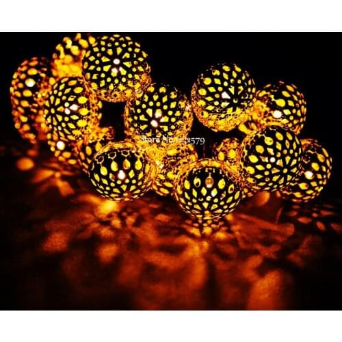 Warm White Solar Powered 20 LED Golden Ball Fairy String Lights for Garden Patio Wedding Christmas Party Outdoor Indoor Decor