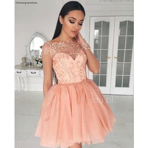 Glamorous Sheer Prom Dress A Line Long Sleeves Short Juniors Sweet 15 Graduation Cocktail Party Dress Plus Size