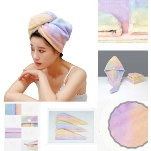 Hat Cap Microfiber Shower BathTurban Quick Dry Hair Button Wrap Head Towel Twist