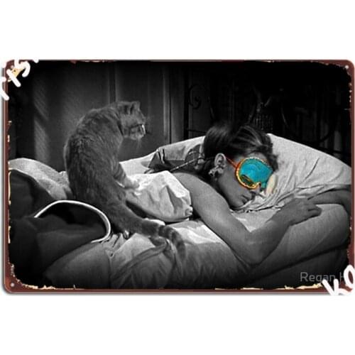 Holly And Cat Breakfast Metal Sign Mural Painting Wall Mural Mural Designing Tin Sign Poster