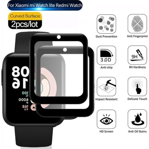 2pcs 10D Curved Protective Film For Xiaomi Mi Watch lite / Redmi Watch Screen Protector Soft Fibre Glass SmartWatch Accessories